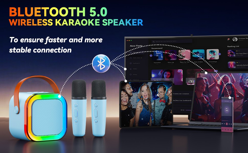 Bluetooth Karaoke Machine Portable Mini Speaker with 2 Wireless Microphones US