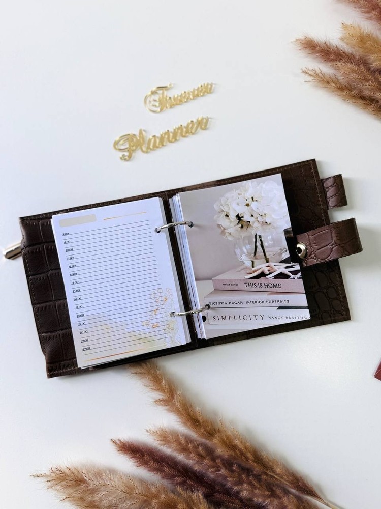 Leather notebook-wallet cover A7 Big rings mini wallet. Mini Planner.