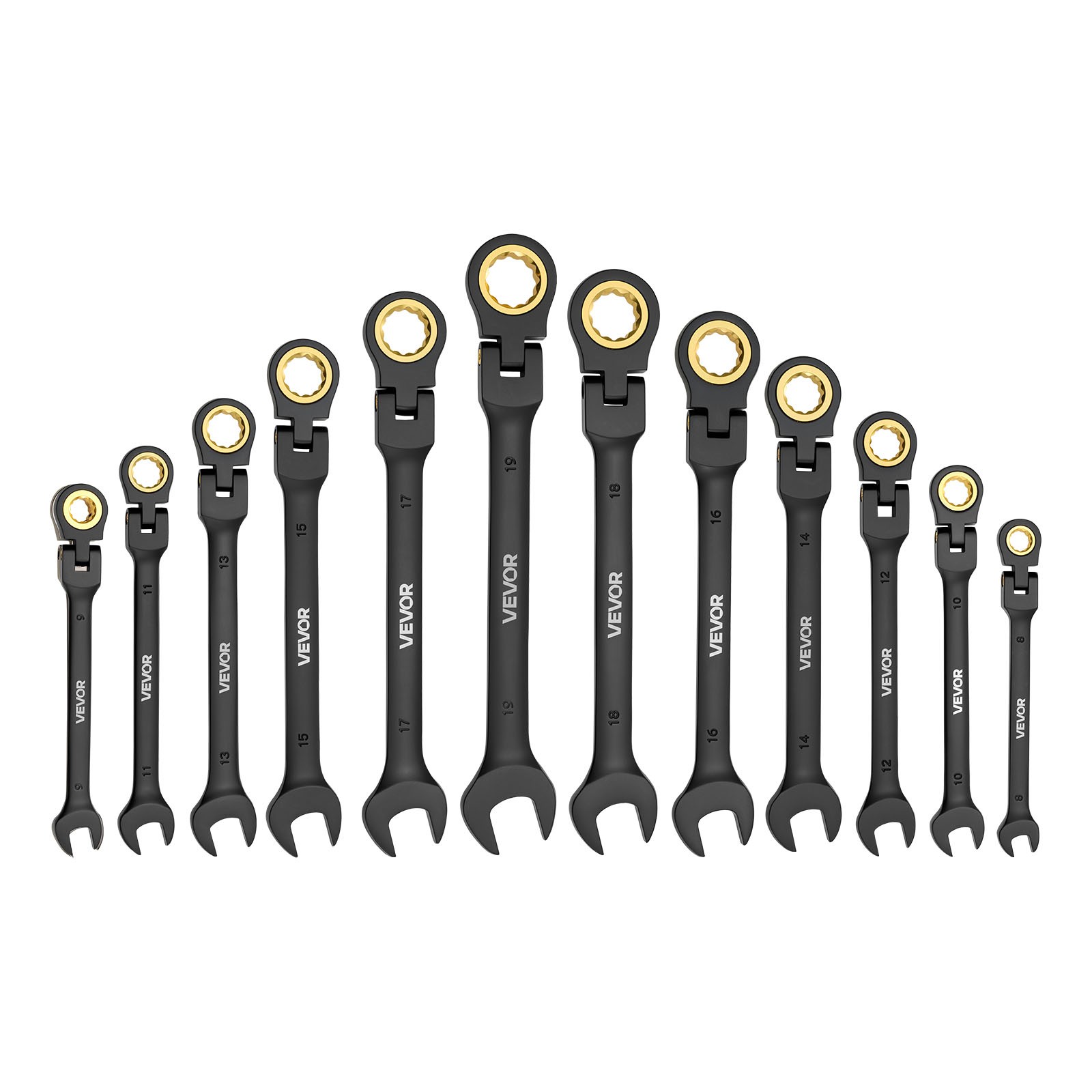 VEVOR Flex-Head Ratcheting Wrench Set Combination Wrench Set 24-Piece Black