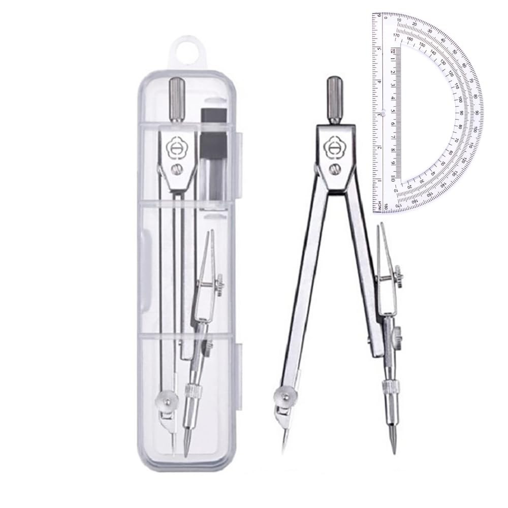 Protractor and Compass Set, Protractor, Silver