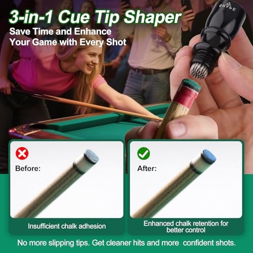 2 Pack Premium Pool Cue Tip Tools, 3-in-1 Billiard Cue Tip Shaper, Compact