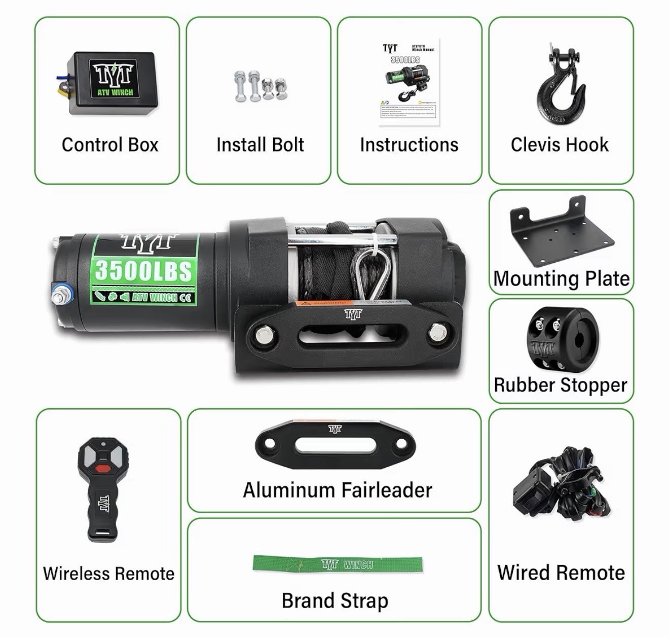 TYT 3000 lb ATV Winch, 12V DC Electric Winch with Wireless Remote control