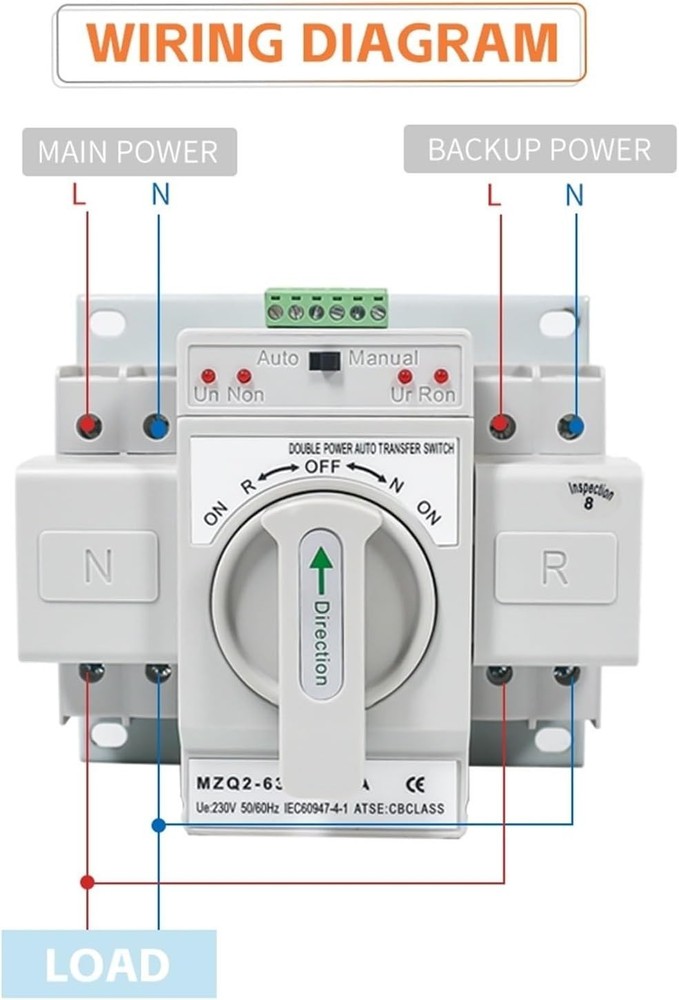 Double Power Automatic Transfer Switch MZQ2N-63 Series Double Power Source 2 Pol