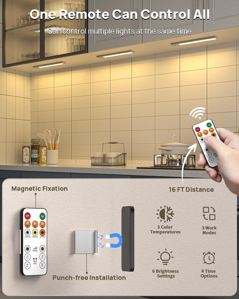 Kitchen Cabinet Lighting - 12in Led Motion Sensor Dimmable 6 Pack