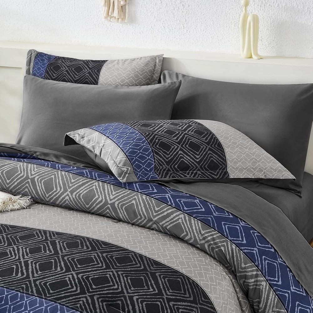 Boho Queen Comforter Set 7 Piece Bed in a Bag Warm Striped Fall Bedding Set