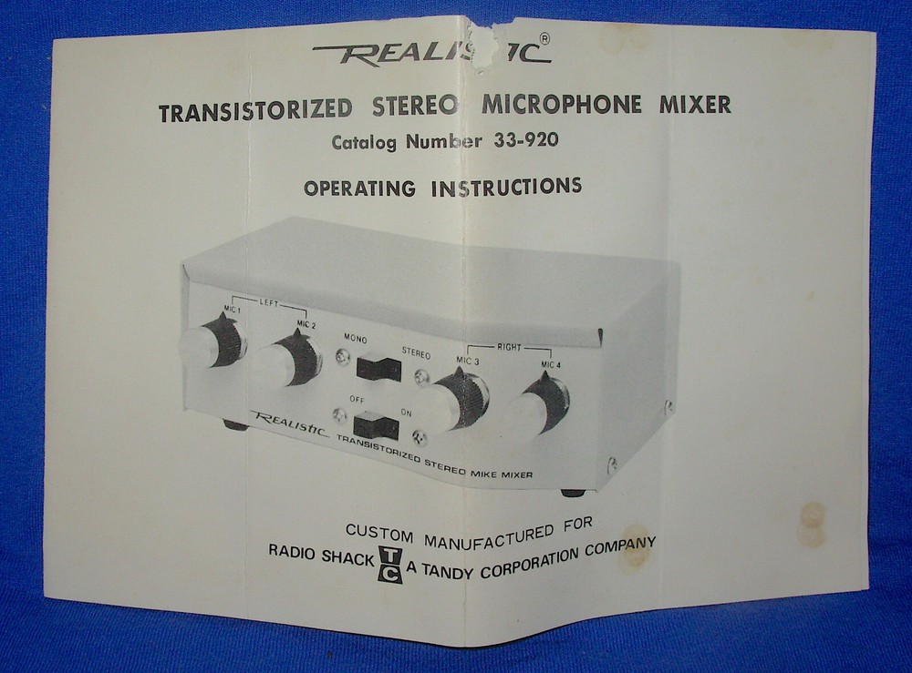NOS NIB Stereo Mono Microphone Mixer Realistic Model 33-920 Transistorized