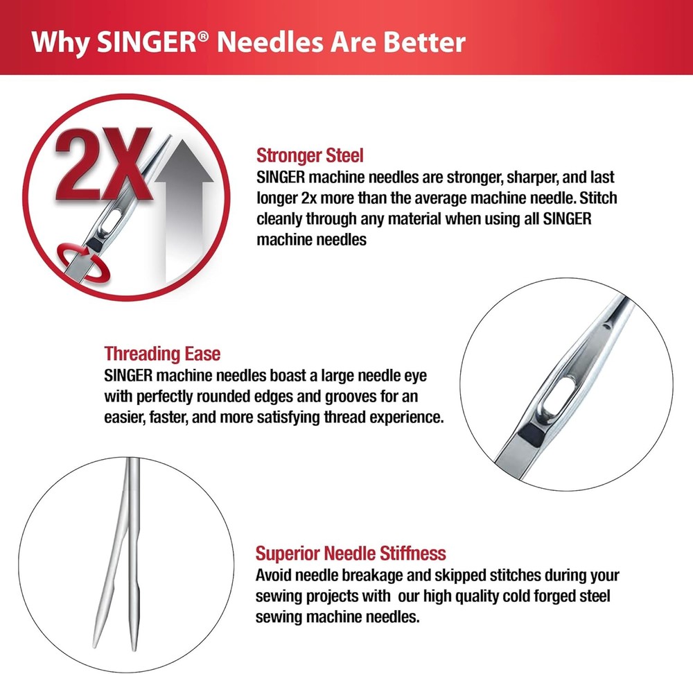 SINGER Leather Sewing Machine Needles, Size 90/14, 100/16-5 Count