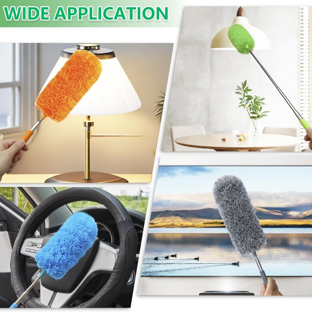 4 Pack Small Microfiber Feather Duster, with 13" to 30" Extendable Pole, Micr...