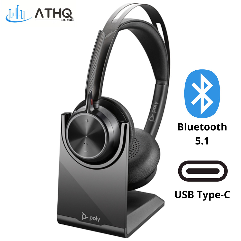 Poly Plantronics Voyager Focus 2 UC Bluetooth Wireless Headset USB-C with Stand