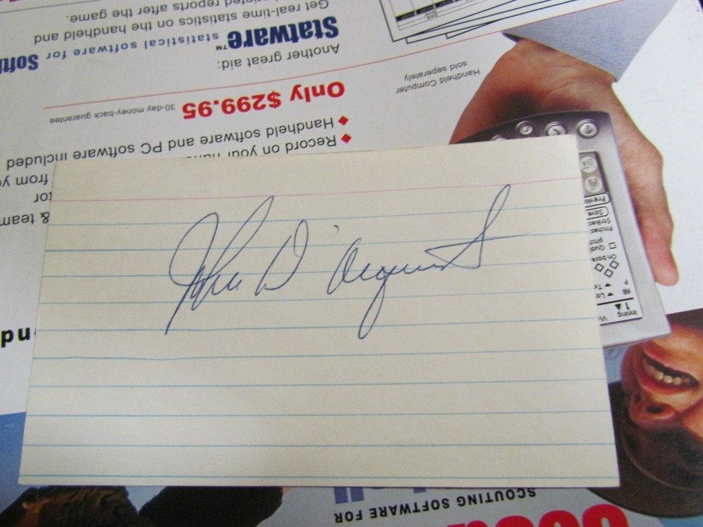 John D' Acquisto autographed index card