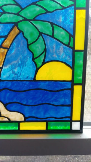 Palm tree Stained Glass Window Panel Hand Painted