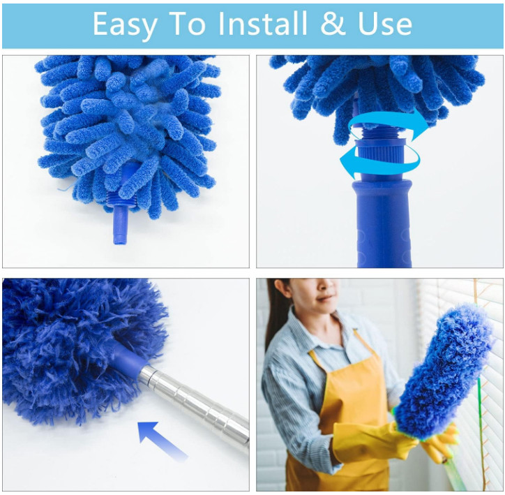 Microfibre Duster w/ 100" Pole for High Ceilings, Fan, Cobweb, Blinds, Washable