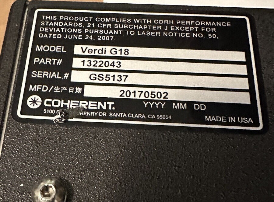 Coherent Verdi G18 Diode laser system