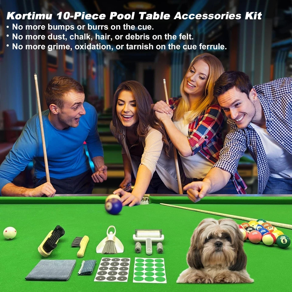 Billiard Pool Table Accessories Kit: 10 Piece Set with 2 Pool Table Brushes,2...