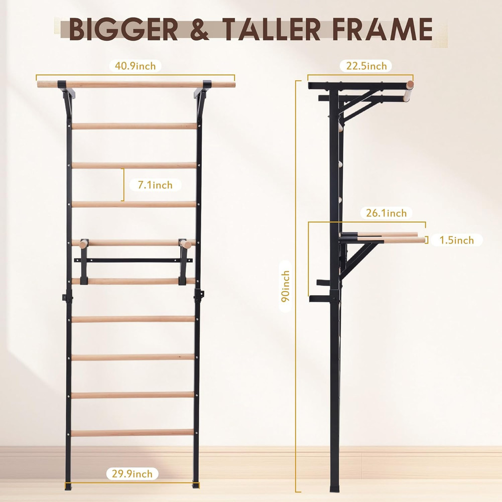 Solid Beechwood Stall Bar – Wall-Mounted Gymnastics Wall Ladder, Durable Beech W