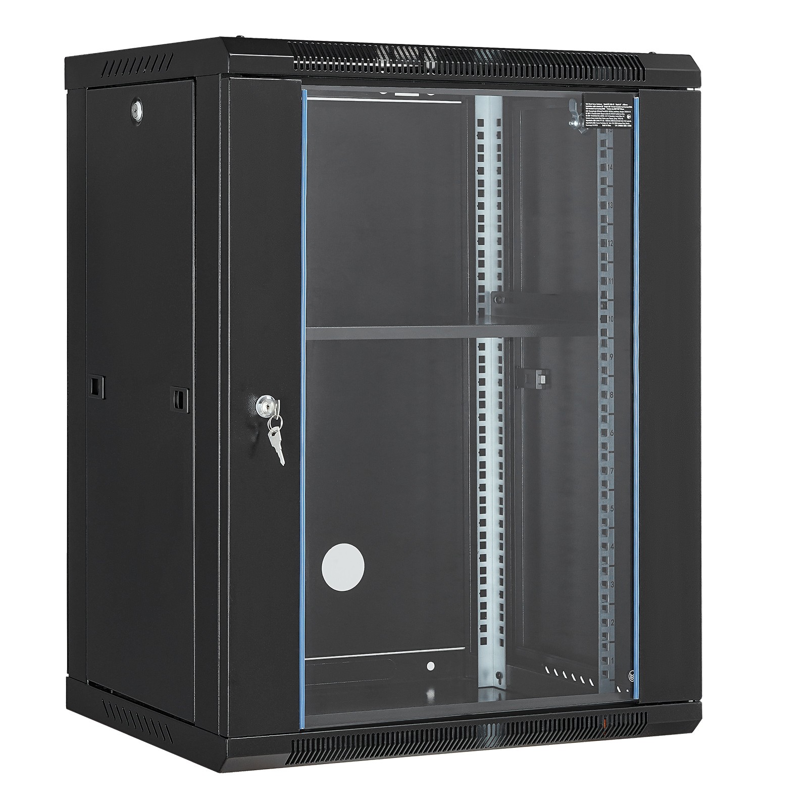 15U Wall Mount Network Server Rack Cabinet Enclosure 18'' Glass Door Lock