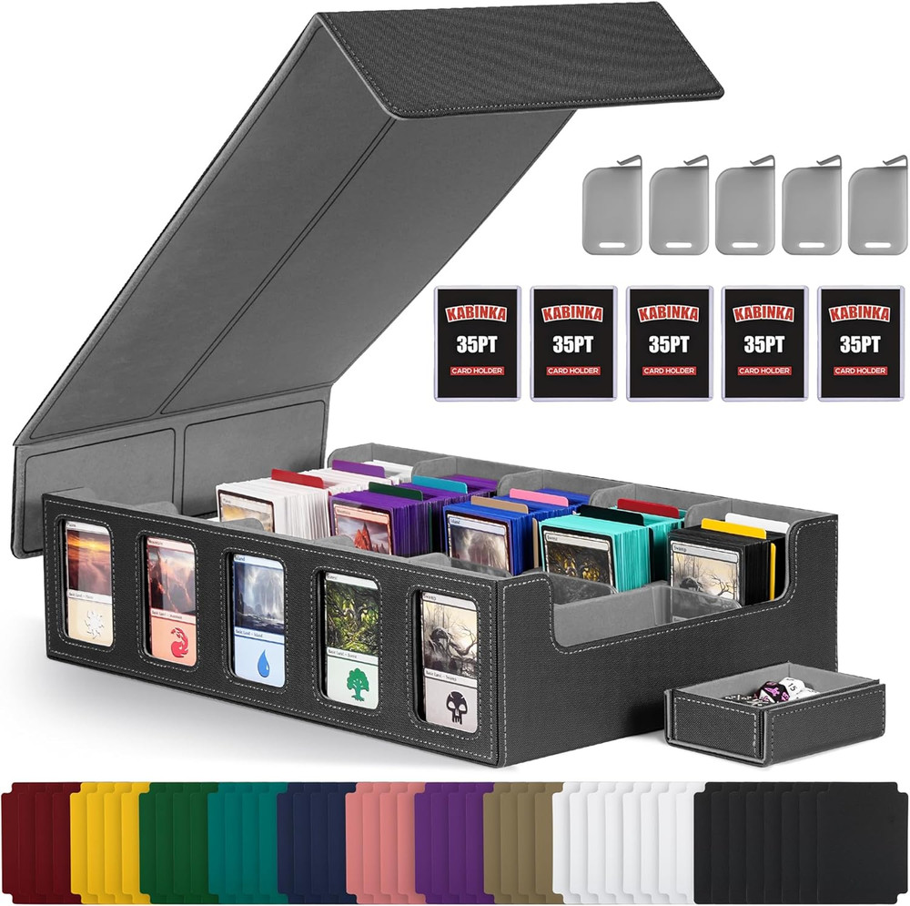 Trading Card Storage Box with Commander Display, 5-Row Deck Case with Removable