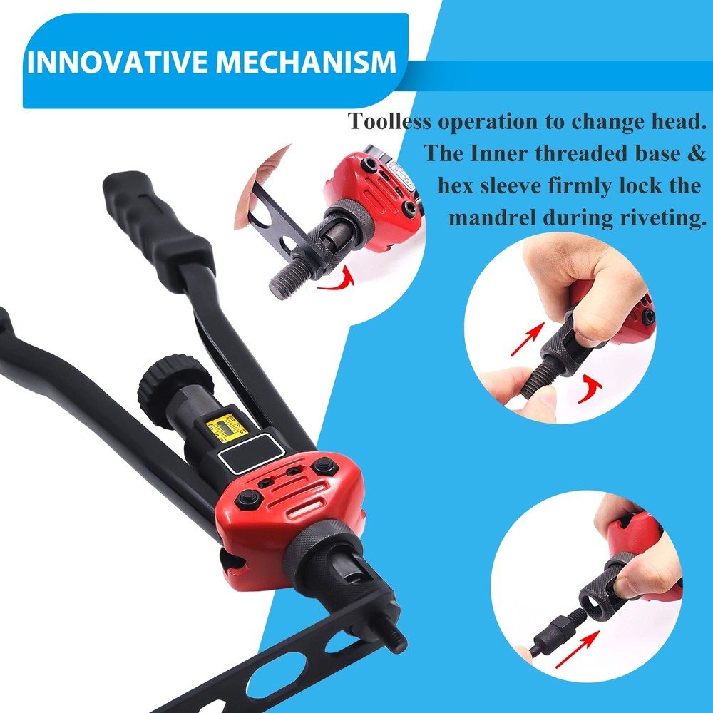 16" Rivet Nut Tool Kit w/ 11PC Metric & SAE Mandrels Thread Setting Tool Setter