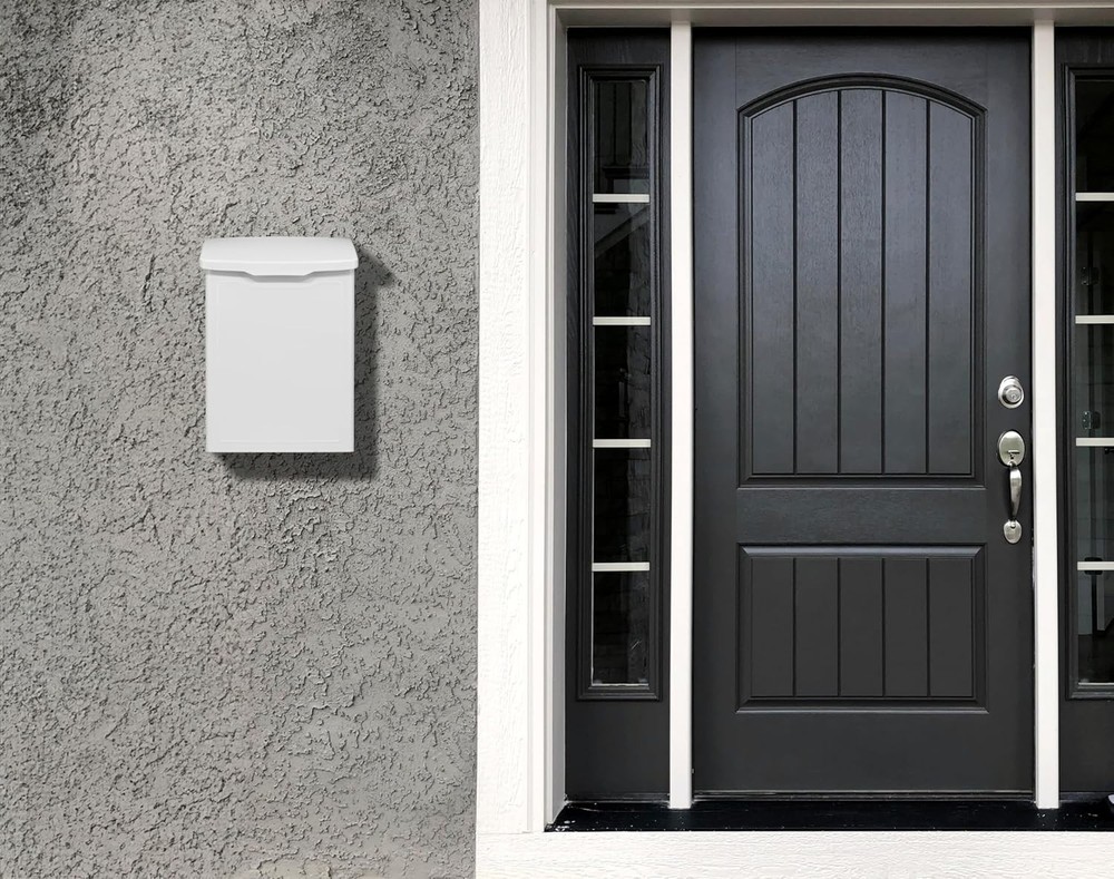 Contemporary White Mailbox with Stylish Embossed Front - Easy Setup Guaranteed