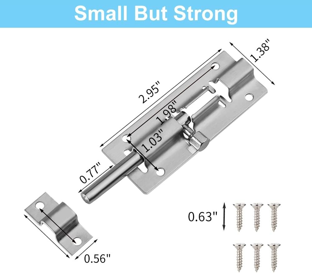 2 Pack Barrel Bolt Latch, 3 Inches Slide Latch Lock, Silver - 2