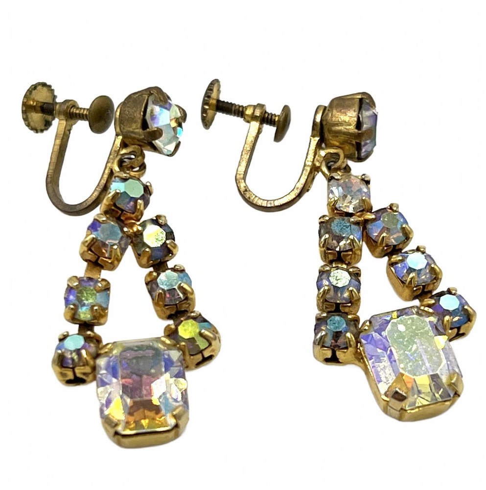 Austrian Aurora Borealis Rhinestone Dangle Earrings