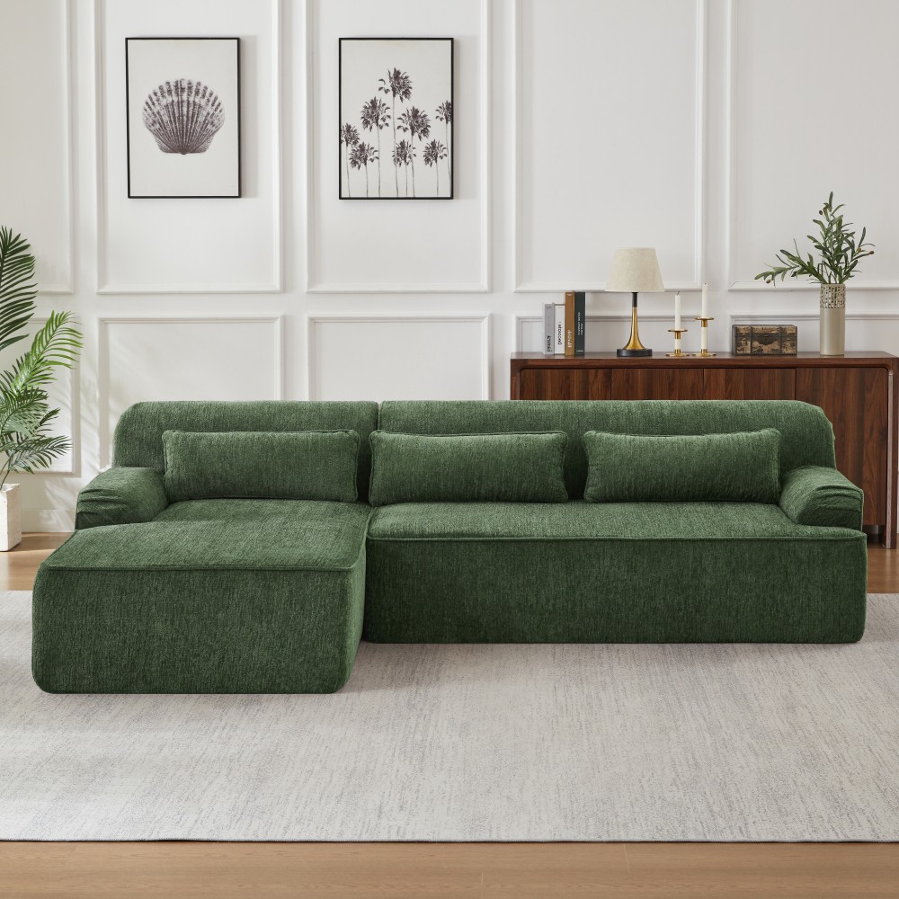 L-Shape Chenille Sofa w/ Tufted Design, Sleeper Couch for Living Room