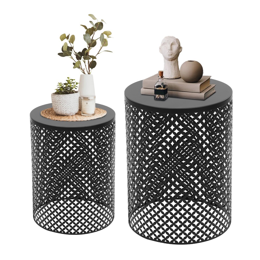 2 Pack Metal Frame Outdoor Accent Tables - Modern Side Table Set