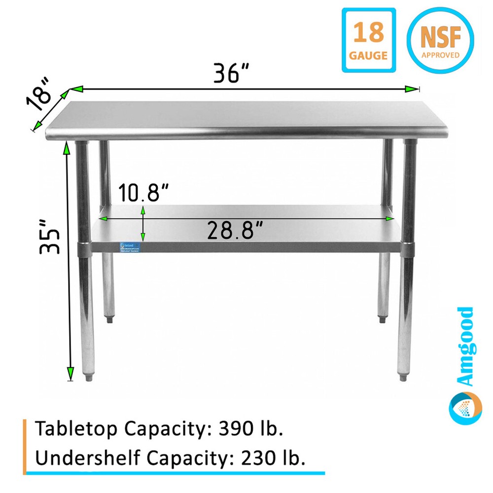 18" X 36" Stainless Steel Work Table With Galvanized Undershelf