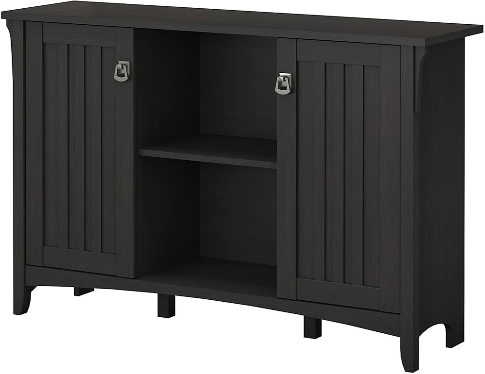 Solid Black Wooden Buffet Console Storage Cabinet China Server 2 Doors Curio