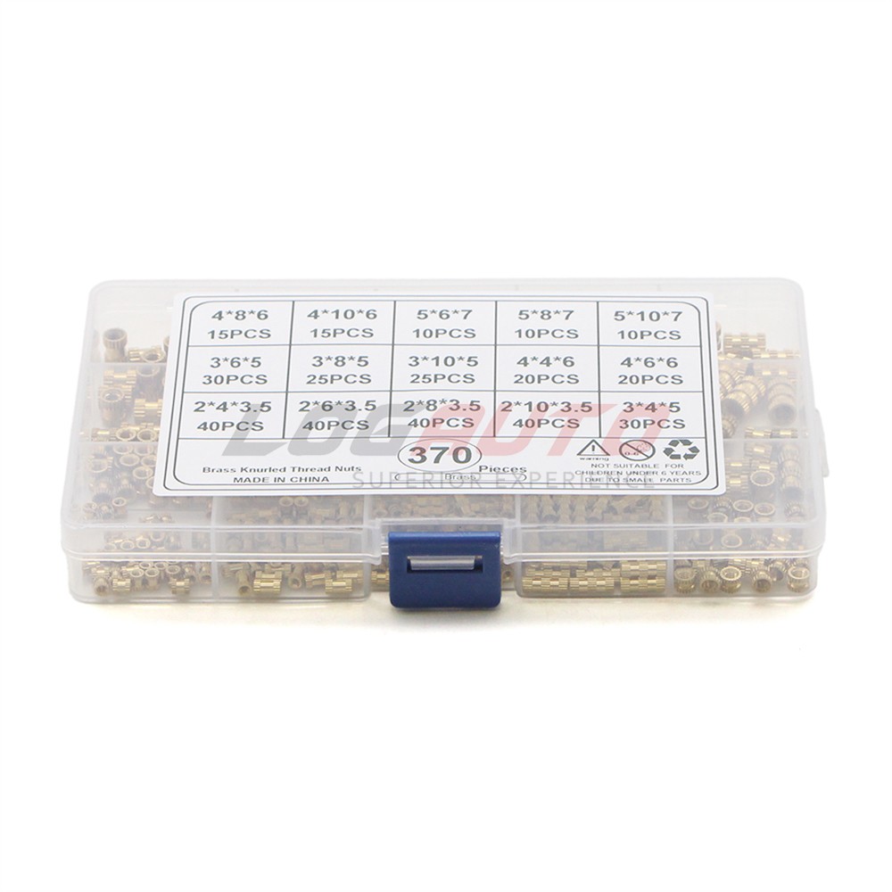 370Pcs Female Thread Solid Brass Knurled Nuts Threaded Insert Embedment M2-M5