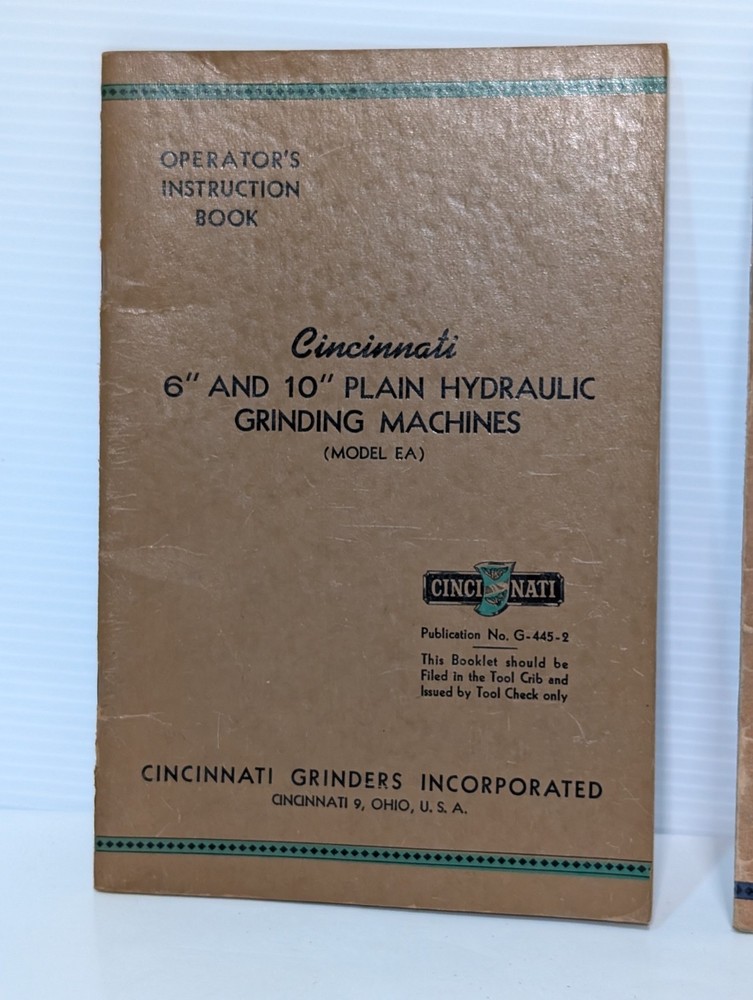 Cincinnati EA 6" & 10" Plain Hydraulic Grinding Machine Operators Instructions