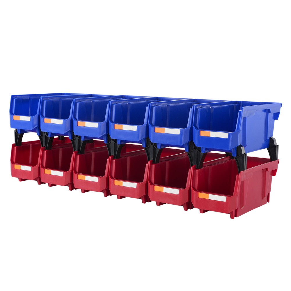 Hanging Stackable Storage Bin Plastic Organizer Garage Box 12 PCS Blue/Red