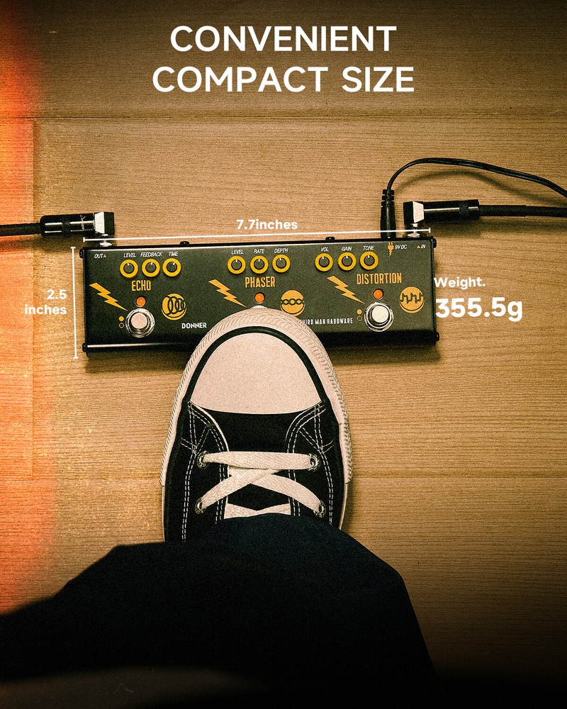 Triple Threat Multi-Effect Pedal Distortion Phaser Echo Adapter Included