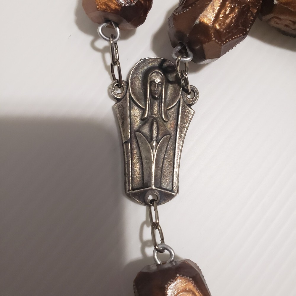 Saint Benedict Catholic Rosary Brown Bead Silver Cross 60" Gigantic Handmade