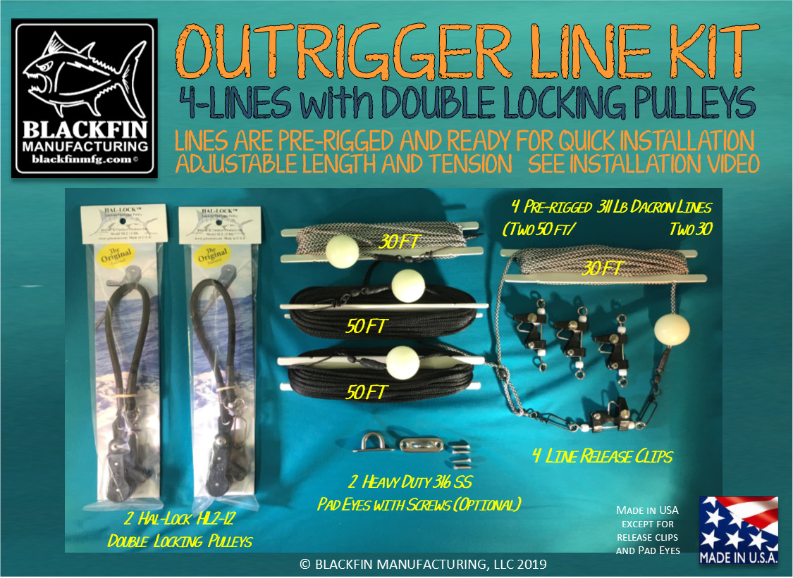 Outrigger Rigging Kit 4 Lines 50/30 FT + Hal-Lock Double Pulleys + Release Clips