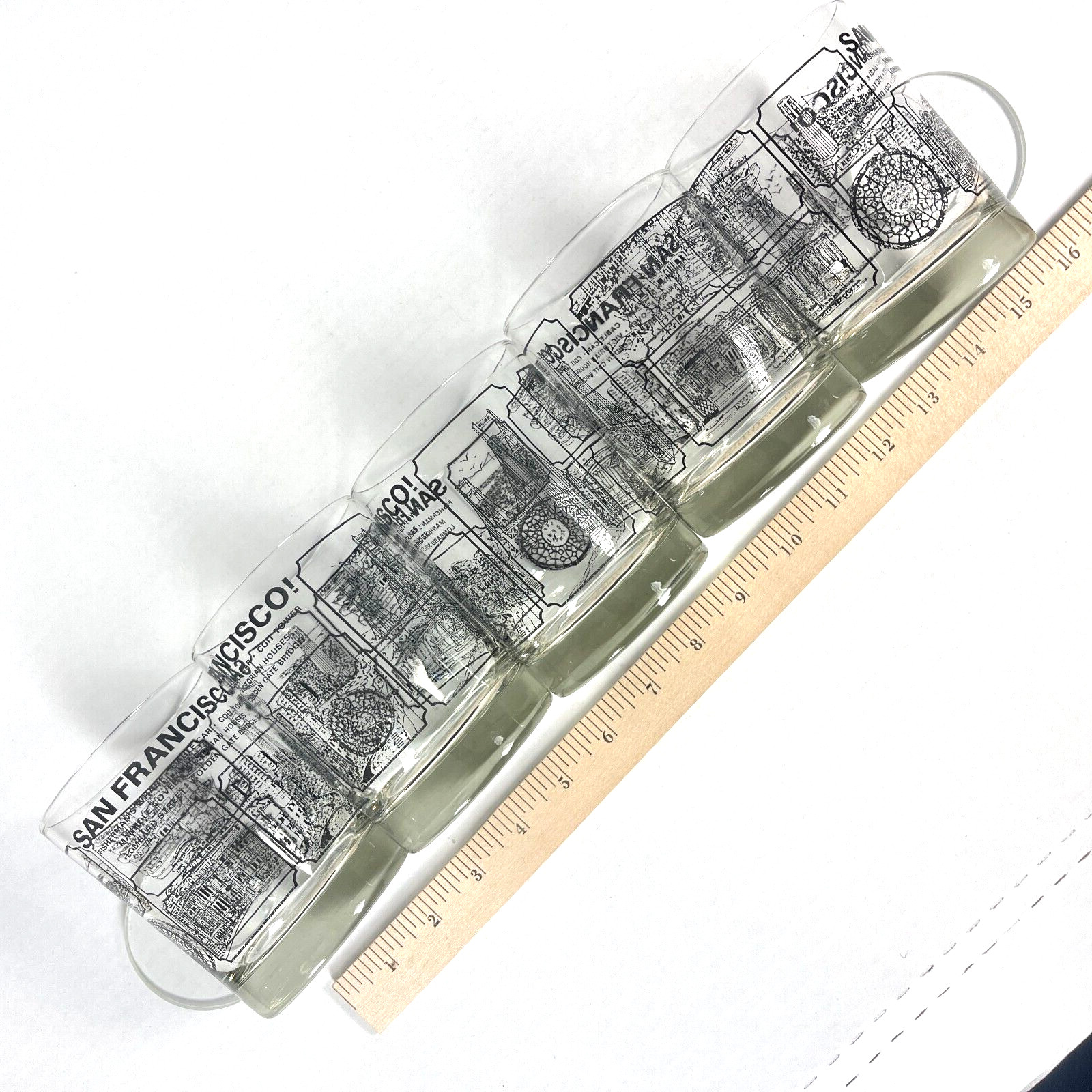 San Francisco Tourist Attractions 5 Vtg Cocktail Glass Lot 70s Coit Golden Gate