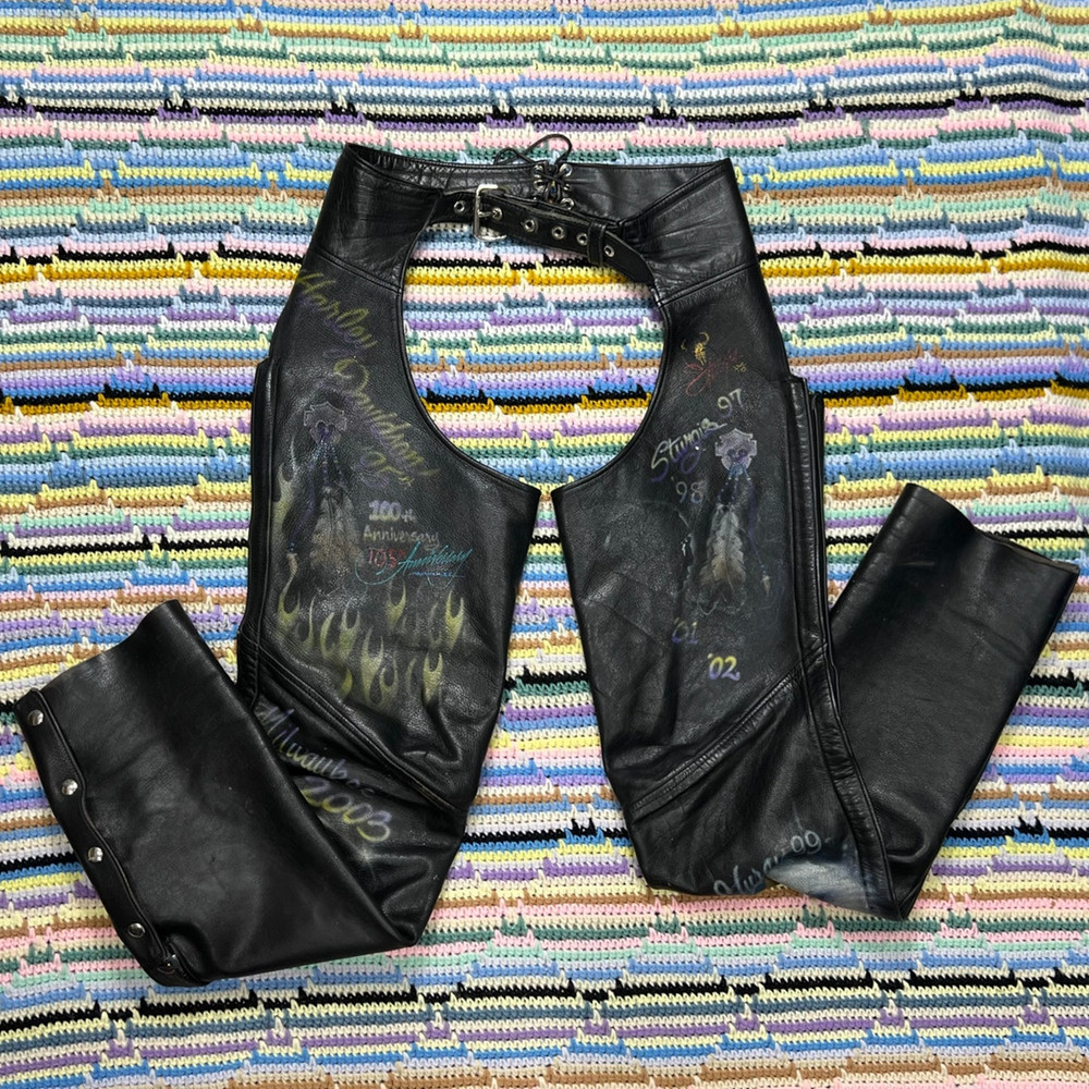 90s Genuine Leather Custom Painted Motorcycle Chaps