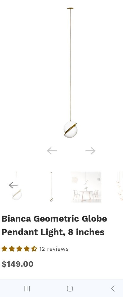 Bianca Geometric Globe Pendent Ceiling Light, 8in New In Box