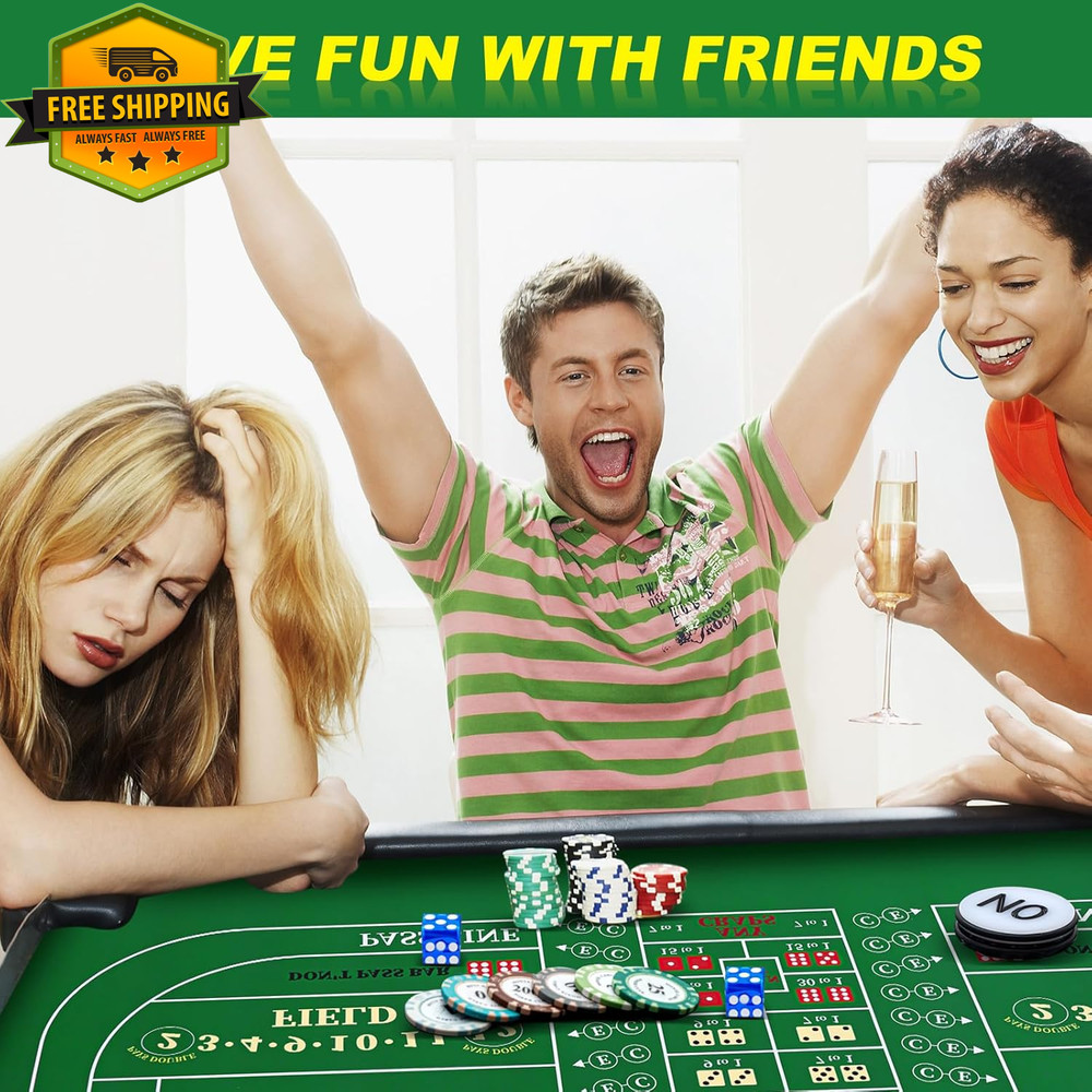 Craps Tabletop Game Set 35x70 Layout Mat Casino Dice Game Kit