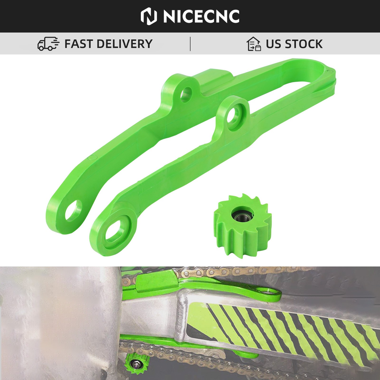 Green Chain Slider Guard Protection Pads For Kawasaki KX250F KX450F 2006-2015