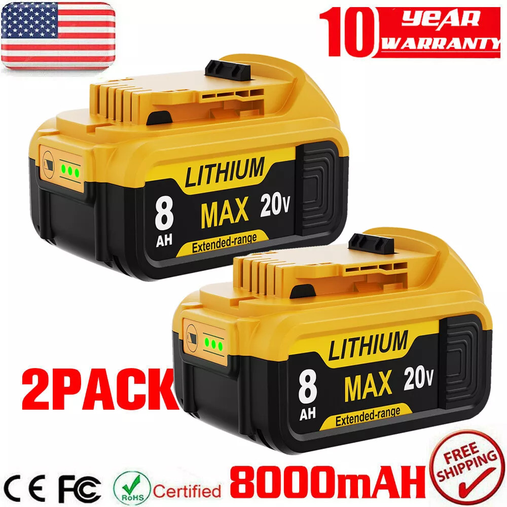 【Free shipping】2Pack 20V 8Ah Lithium-lon Battery Replacement for Dewalt