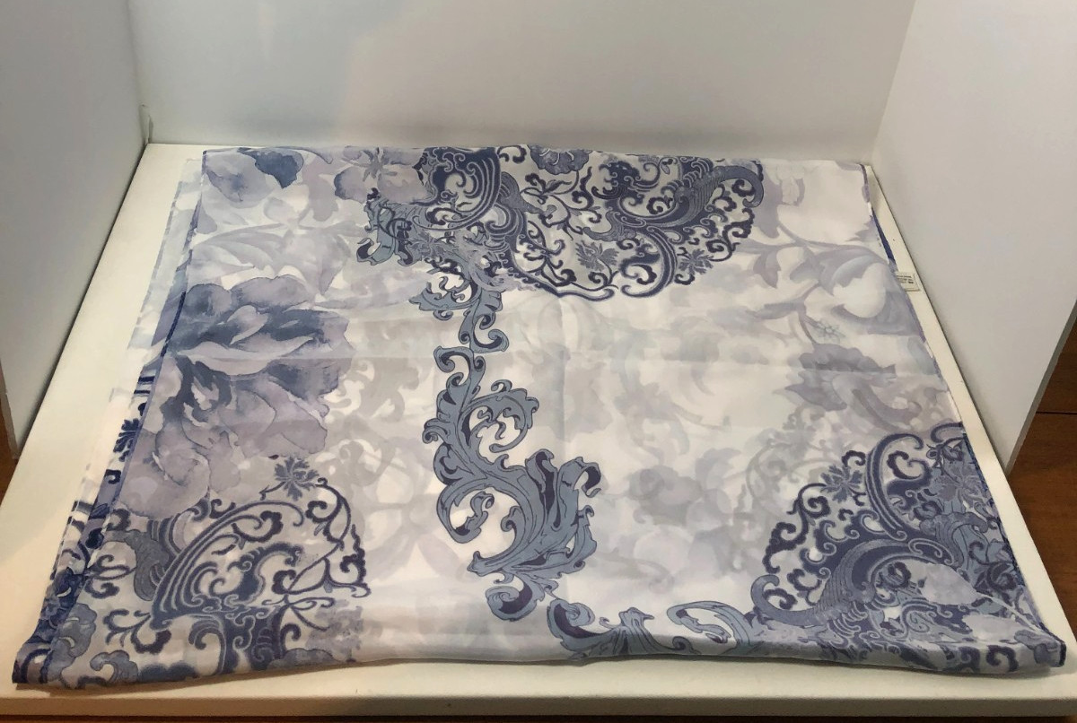 ASILK Scarf, Blue and White, 100% Silk, China, 66.9" x 21.7"