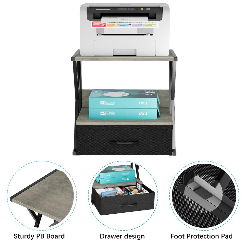 aboxoo Printer Stand for Desk with Storage Drawer, 2 Tier Desktop Or Under De...
