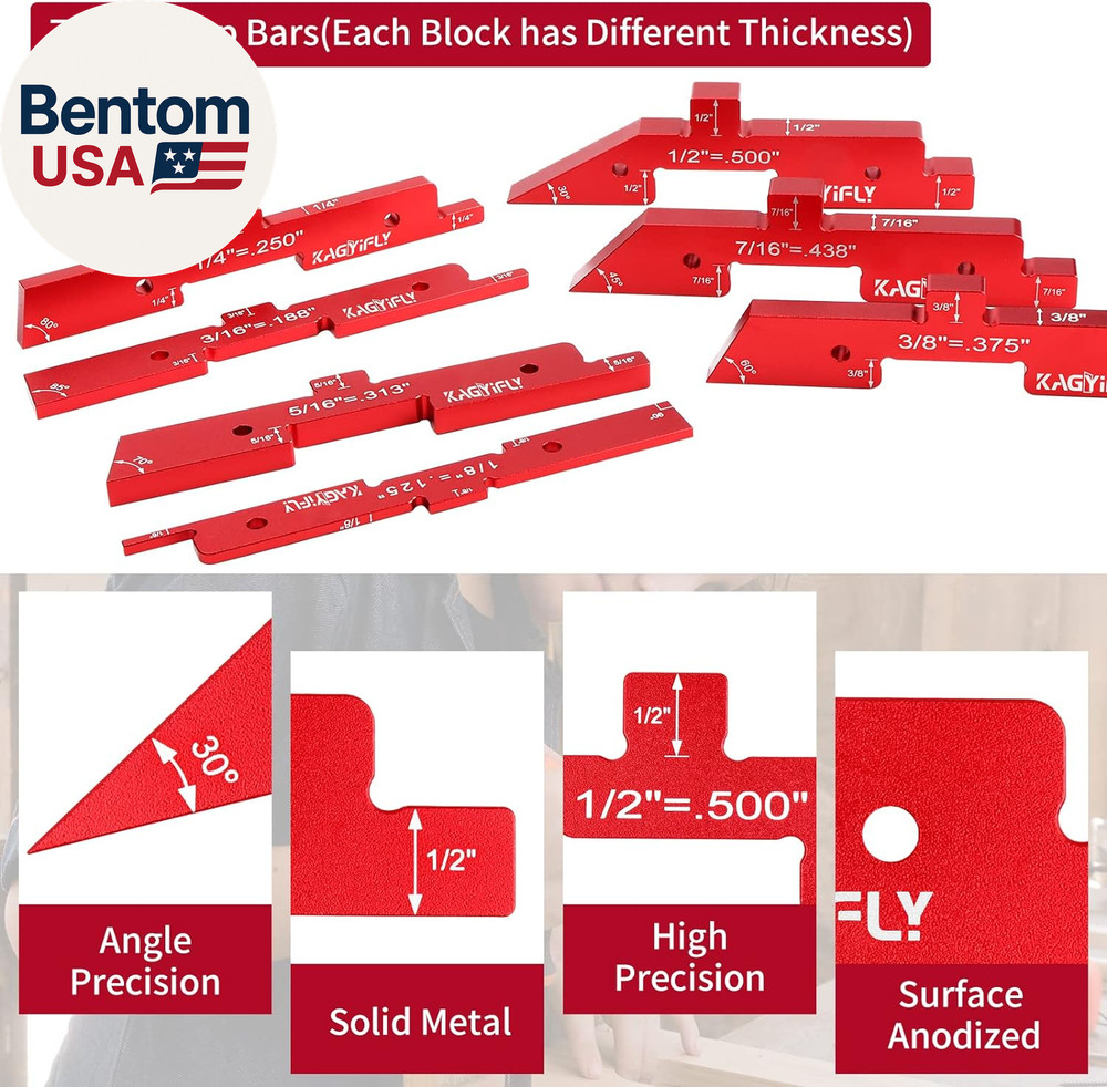 Router Table Setup Bars, 7Pcs Aluminum Precision Setup Blocks Height Gauge Set f