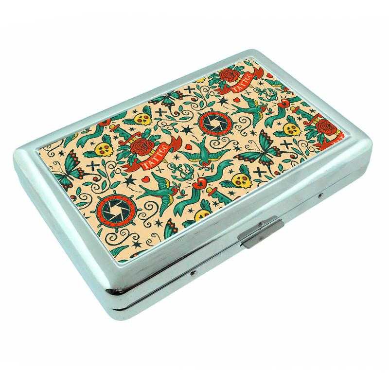 Popular Patterns D5 Silver Metal Cigarette Case RFID Protection Wallet Tattoos