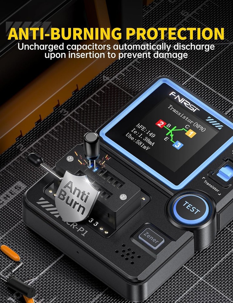 Battery Powered Electronic Component Tester with Color Screen and Data Line