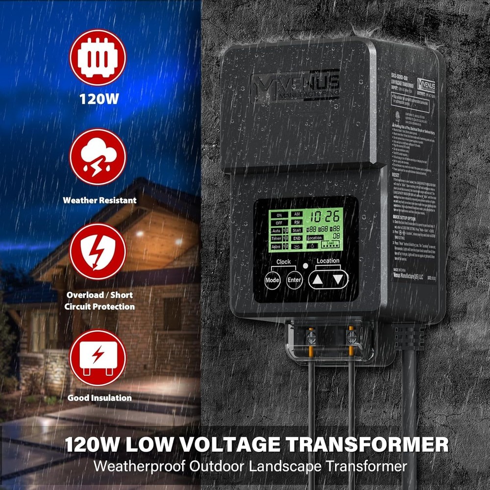Multi-Functional 120W Landscape Lighting Transformer with Built-In Photo Sensor