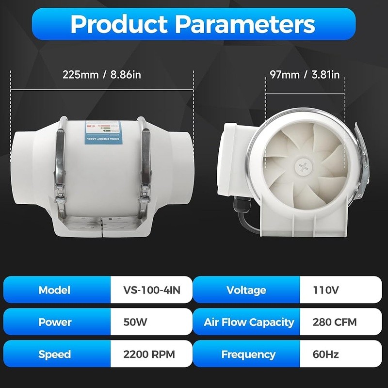 High-Efficiency Inline Duct Fan Remote Control Quiet Ventilation Exhaust Intake