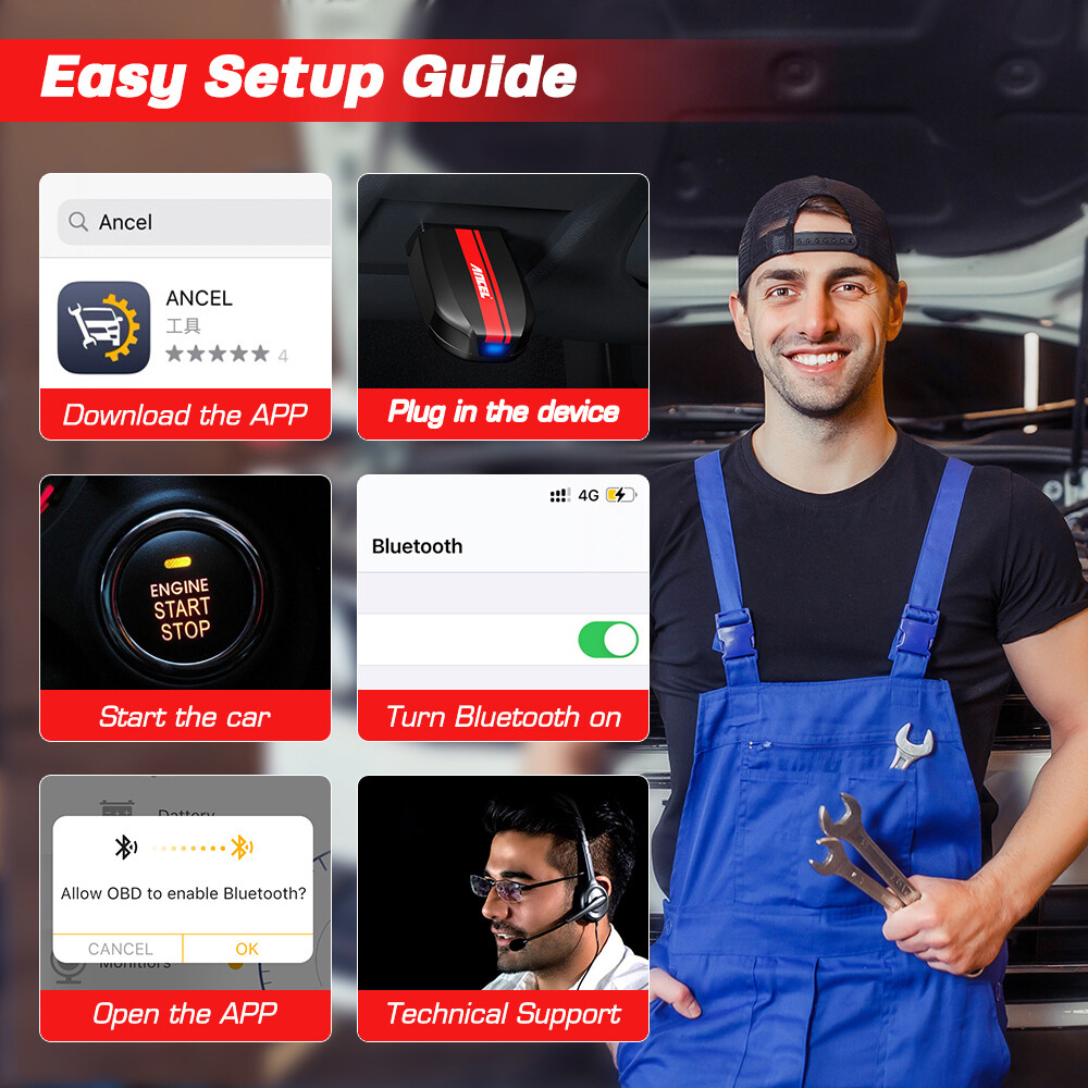 ANCEL BD200 OBD2 Scanner Bluetooth Code Reader Check Engine Diagnostic Scan Tool