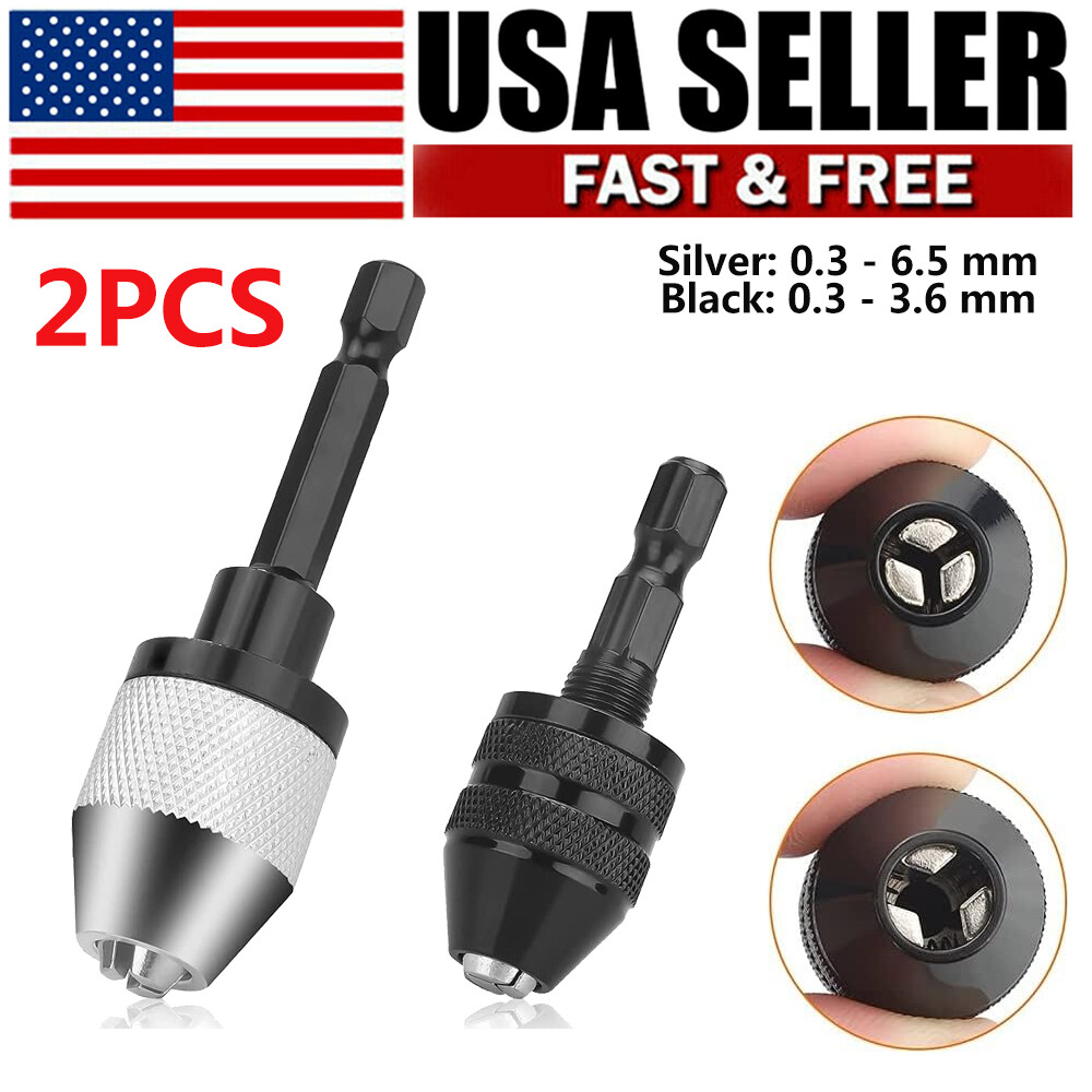 2x 1/4" Hex Shank Keyless Drill Bit Quick Change Driver Chuck Conversion Adapter
